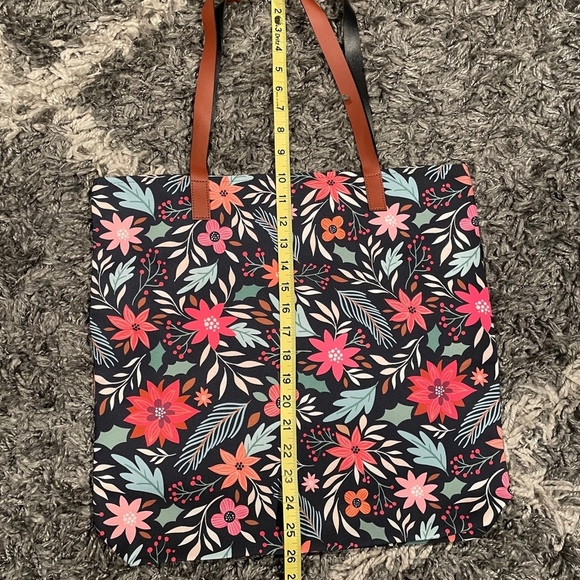 Black Brown Pink Floral Tote Bag for Work,Travel,Beach,Shopping,School - Picture 5 of 9